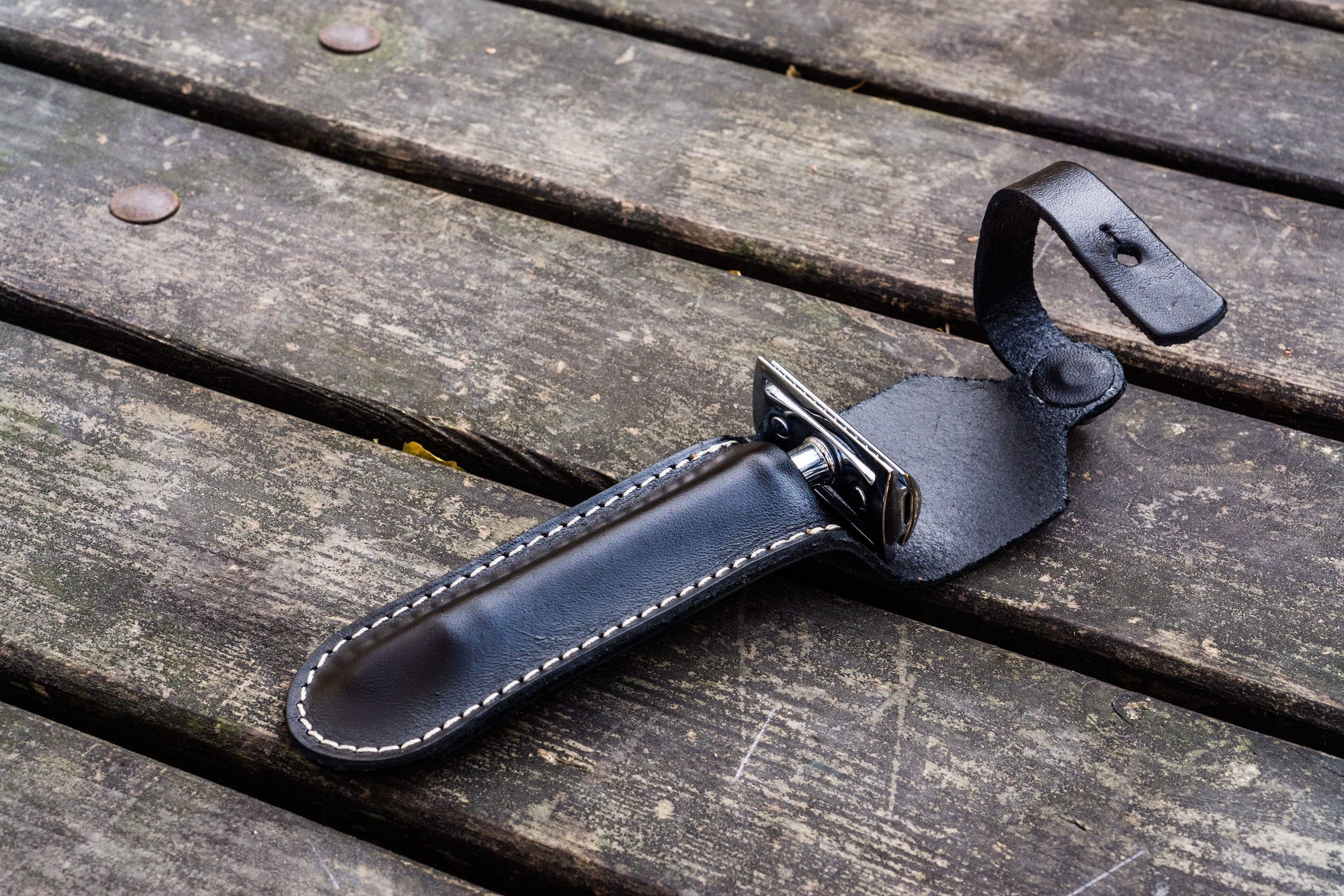 100% Handmade Leather Safety Razor Case - Black - Galen Leather