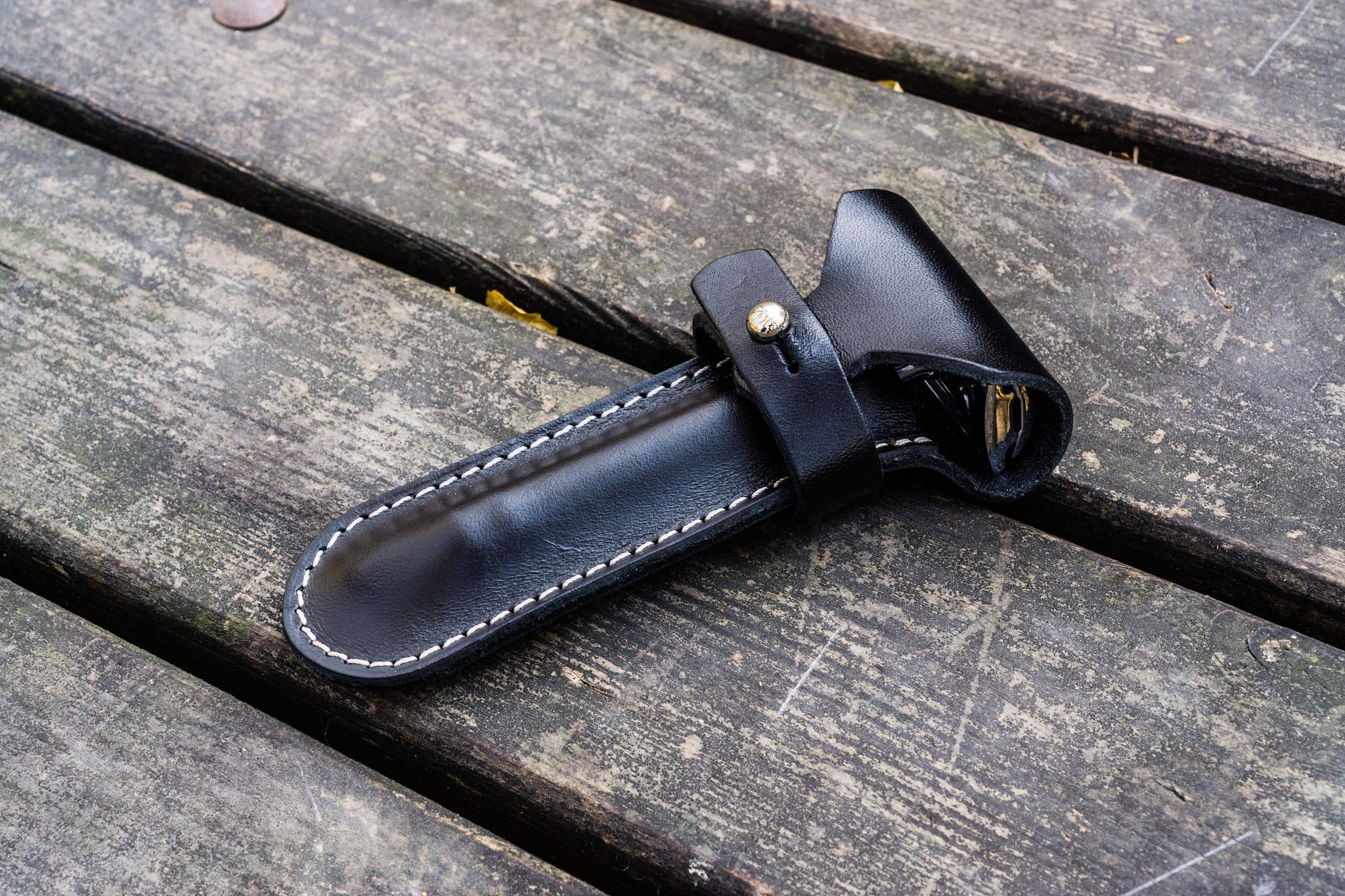 Safety Razor Disposable Razor Case 100% Handmade Leather Safety Razor Case - Black - Galen Leather
