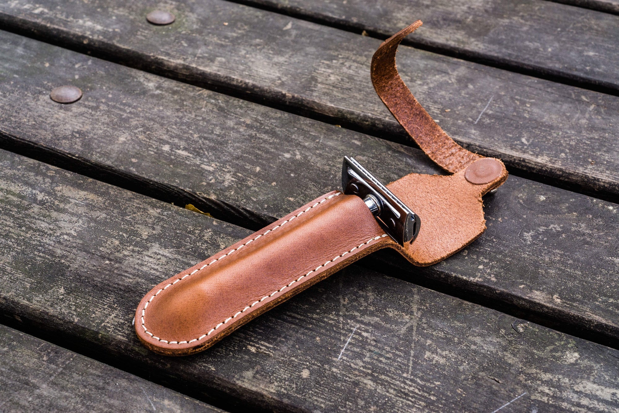 Brown Leather Safety Razor Case - Galen Leather