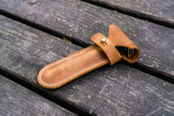Handmade Leather Safety Razor Case - Crazy Horse Brown - Galen Leather