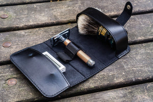 Leather Shaving Travel Kit - Black-Galen Leather