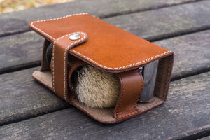 Leather Shaving Travel Kit - Brown-Galen Leather