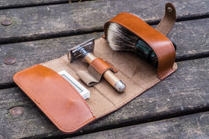 Leather Shaving Travel Kit - Brown-Galen Leather