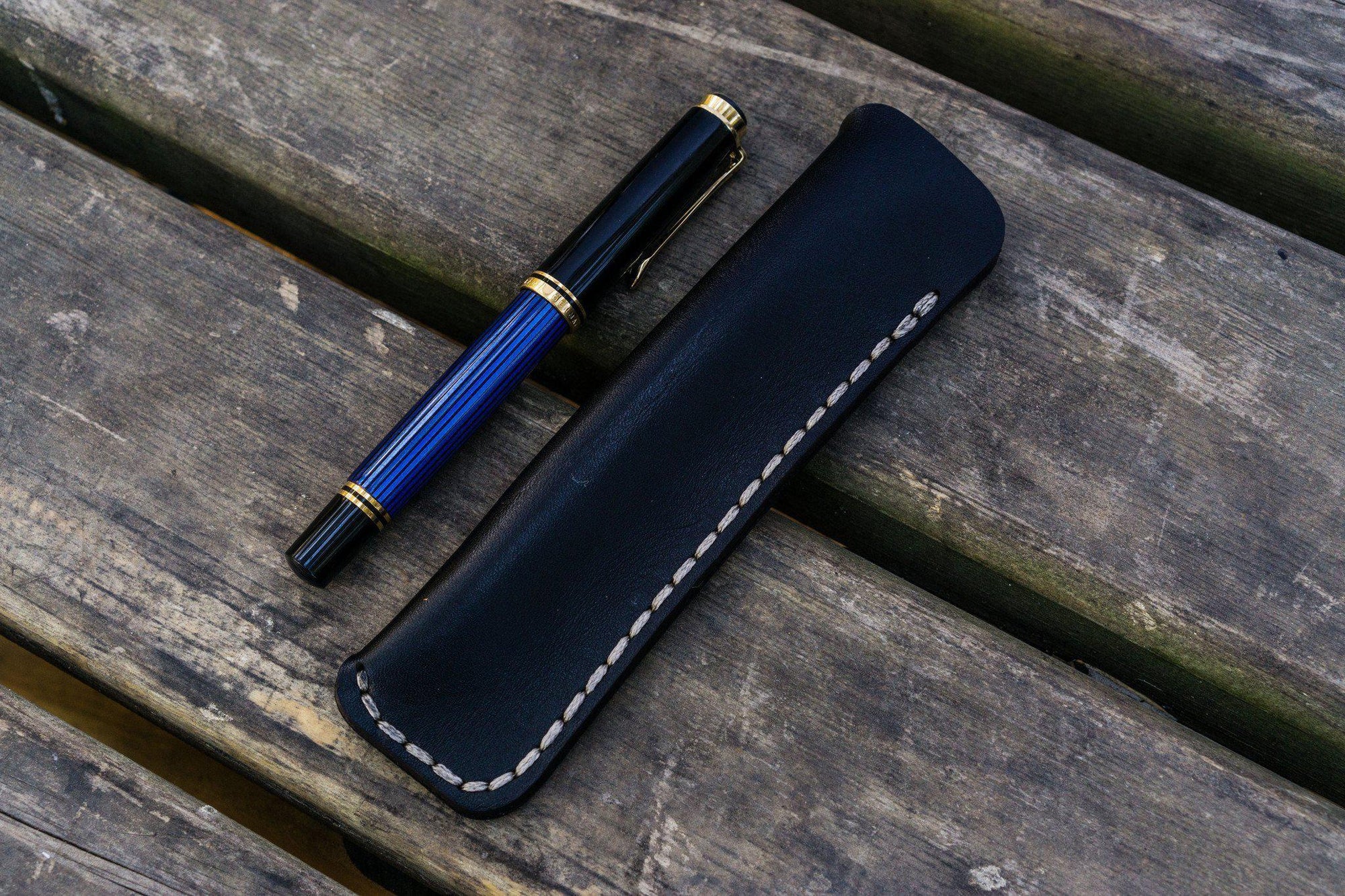 Leather Single Fountain Pen Case / Pen Pouch - Black-Galen Leather