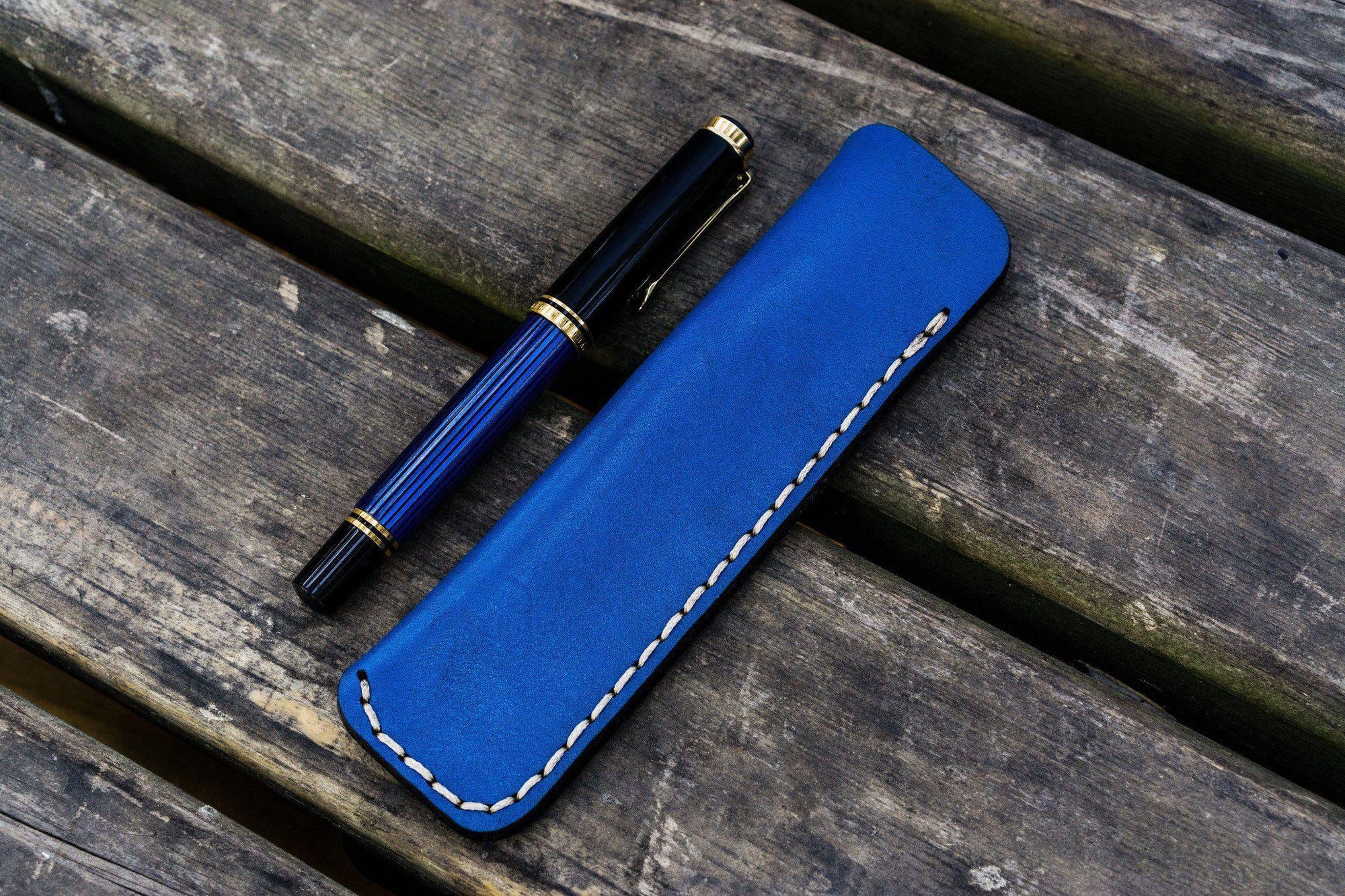 Leather Single Fountain Pen Case / Pen Pouch - Blue-Galen Leather