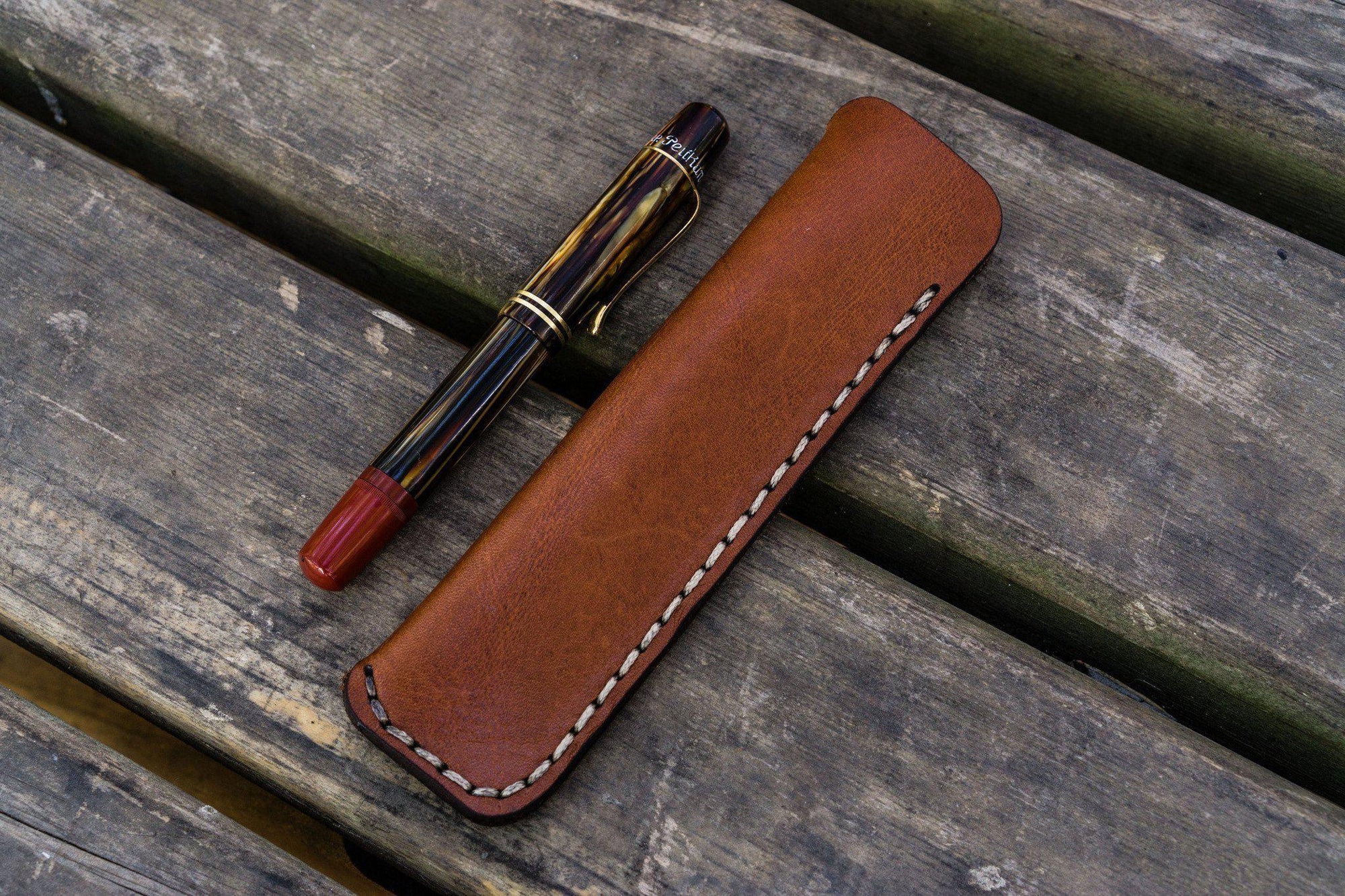 Leather Single Fountain Pen Case / Pen Pouch - Brown-Galen Leather