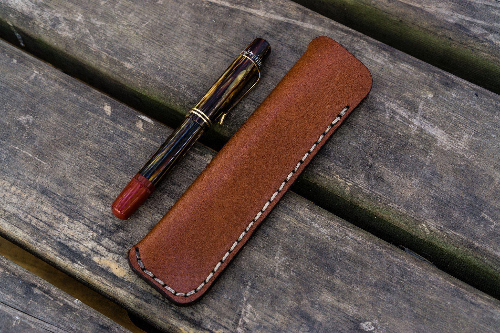 Leather Single Fountain Pen Case/Pen Pouch - Brown - Galen Leather