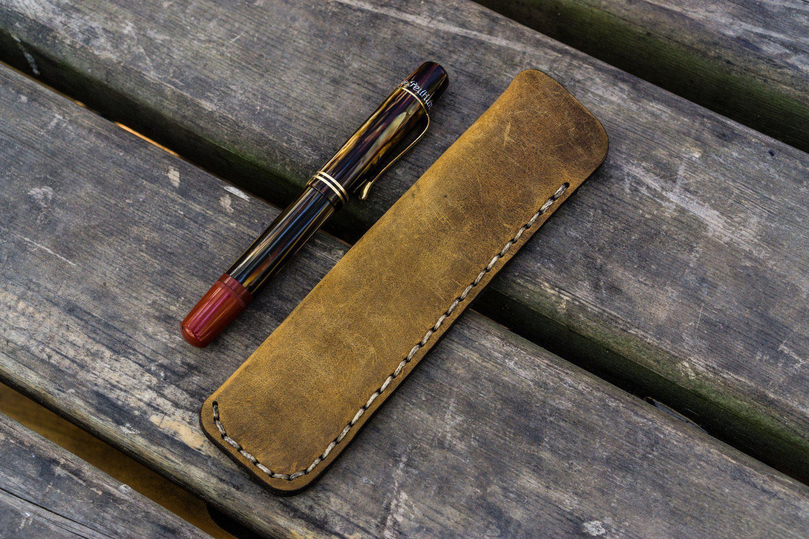 Leather Single Fountain Pen Case / Pen Pouch - Crazy Horse Brown-Galen Leather