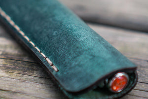 Leather Single Fountain Pen Case / Pen Pouch - Crazy Horse Forest Green-Galen Leather