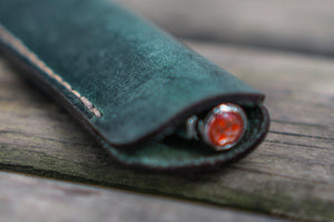 Leather Single Fountain Pen Case / Pen Pouch - Crazy Horse Forest Green-Galen Leather