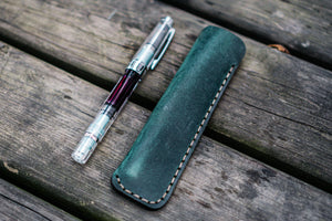 Leather Single Fountain Pen Case / Pen Pouch - Crazy Horse Forest Green-Galen Leather