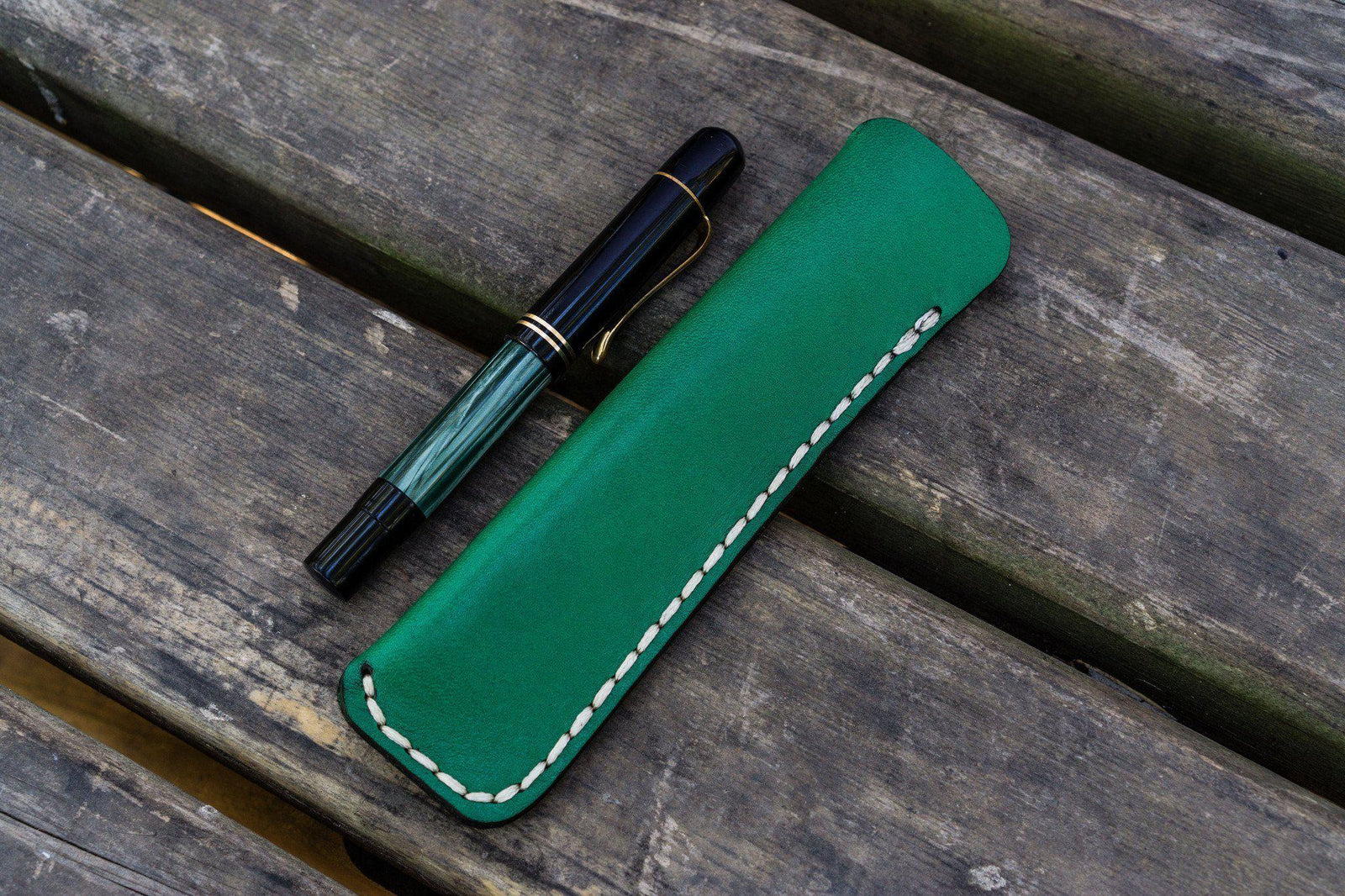 Leather Single Fountain Pen Case / Pen Pouch - Green-Galen Leather