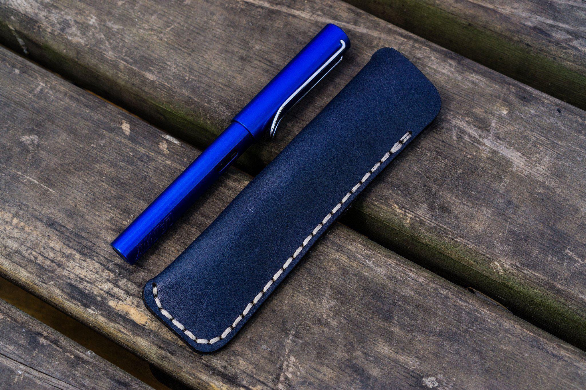 Leather Single Fountain Pen Case / Pen Pouch - Navy Blue