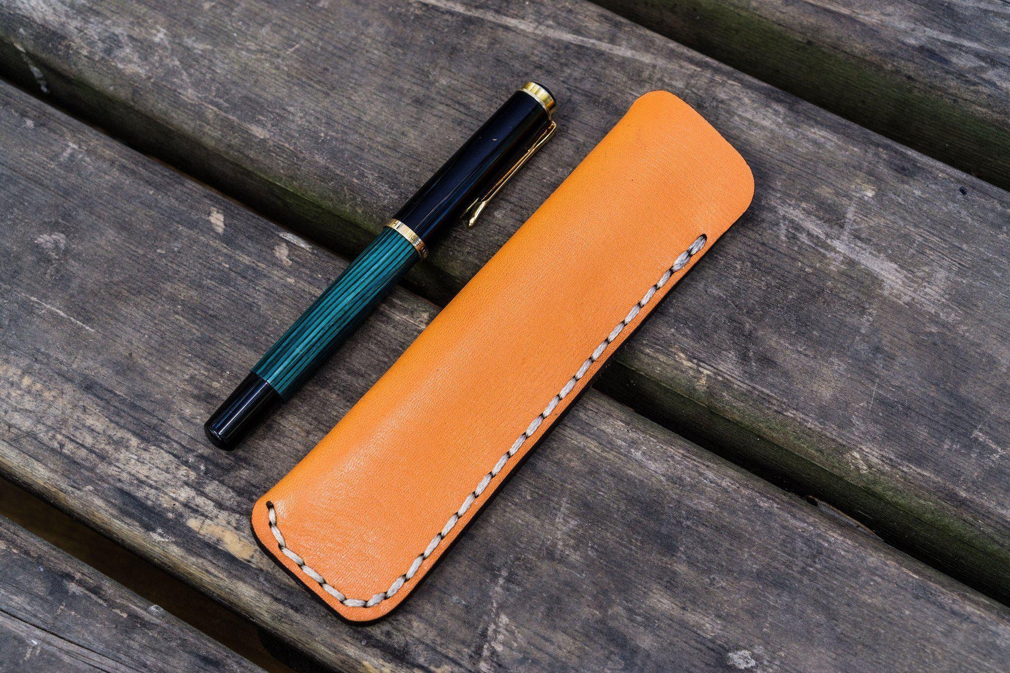 Leather Single Fountain Pen Case / Pen Pouch - Orange-Galen Leather