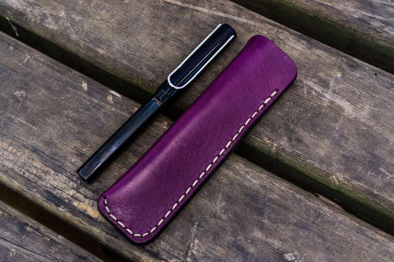 Leather Single Fountain Pen Case / Pen Pouch - Purple-Galen Leather
