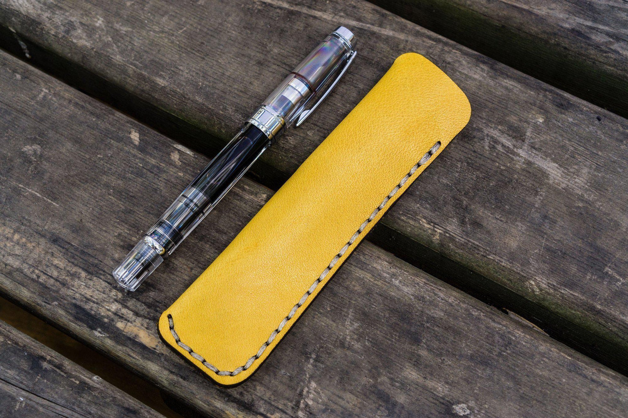 Leather Single Fountain Pen Case / Pen Pouch - Yellow-Galen Leather