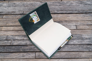 Leather Slim A5 Notebook / Planner Cover - Crazy Horse Forest Green-Galen Leather