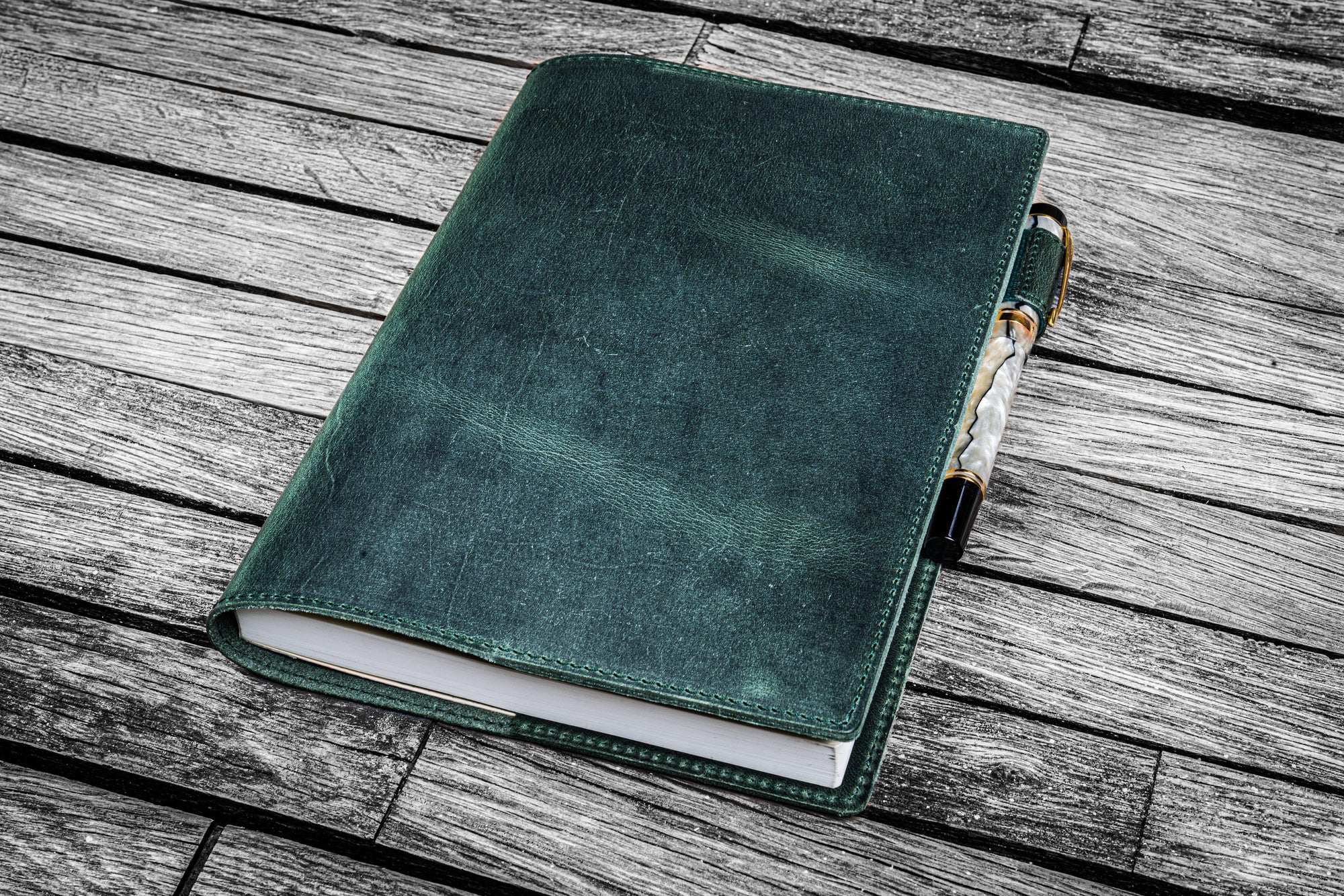 Leather Slim A5 Notebook / Planner Cover - Crazy Horse Forest Green-Galen Leather