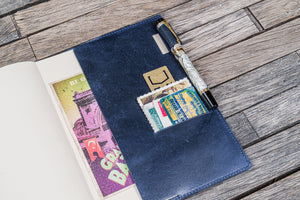 Leather Slim A5 Notebook / Planner Cover - Crazy Horse Navy Blue-Galen Leather