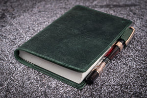 Leather Slim A6 Notebook / Planner Cover - Crazy Horse Forest Green-Galen Leather