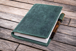 Leather Slim A6 Notebook / Planner Cover - Crazy Horse Forest Green-Galen Leather