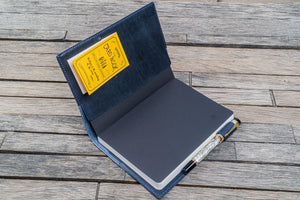 Leather Slim B6 Notebook / Planner Cover - Crazy Horse Navy Blue-Galen Leather