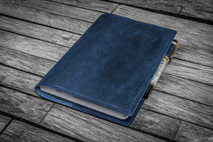 Leather Slim B6 Notebook / Planner Cover - Crazy Horse Navy Blue-Galen Leather