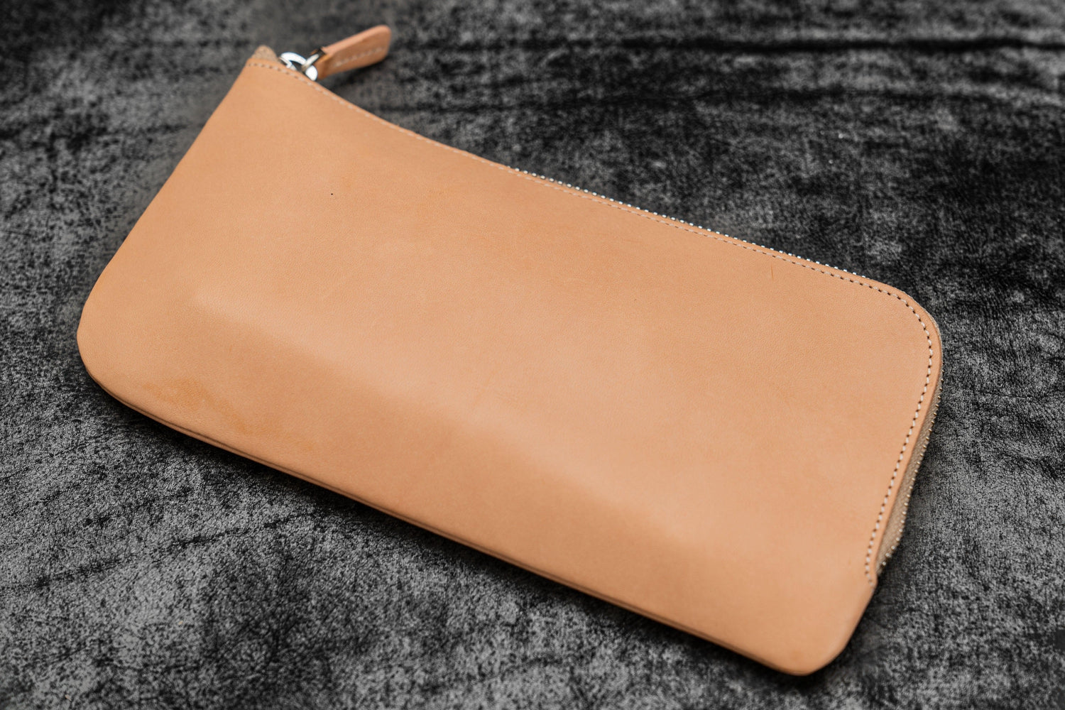 Galen Leather Slip-N-Zip 4 Slots Zippered Pen Pouch - Undyed Leather
