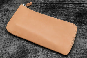 Leather Slip-N-Zip 4 Slots Zippered Pen Pouch - Undyed Leather-Galen Leather