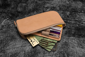 Leather Slip-N-Zip 4 Slots Zippered Pen Pouch - Undyed Leather-Galen Leather