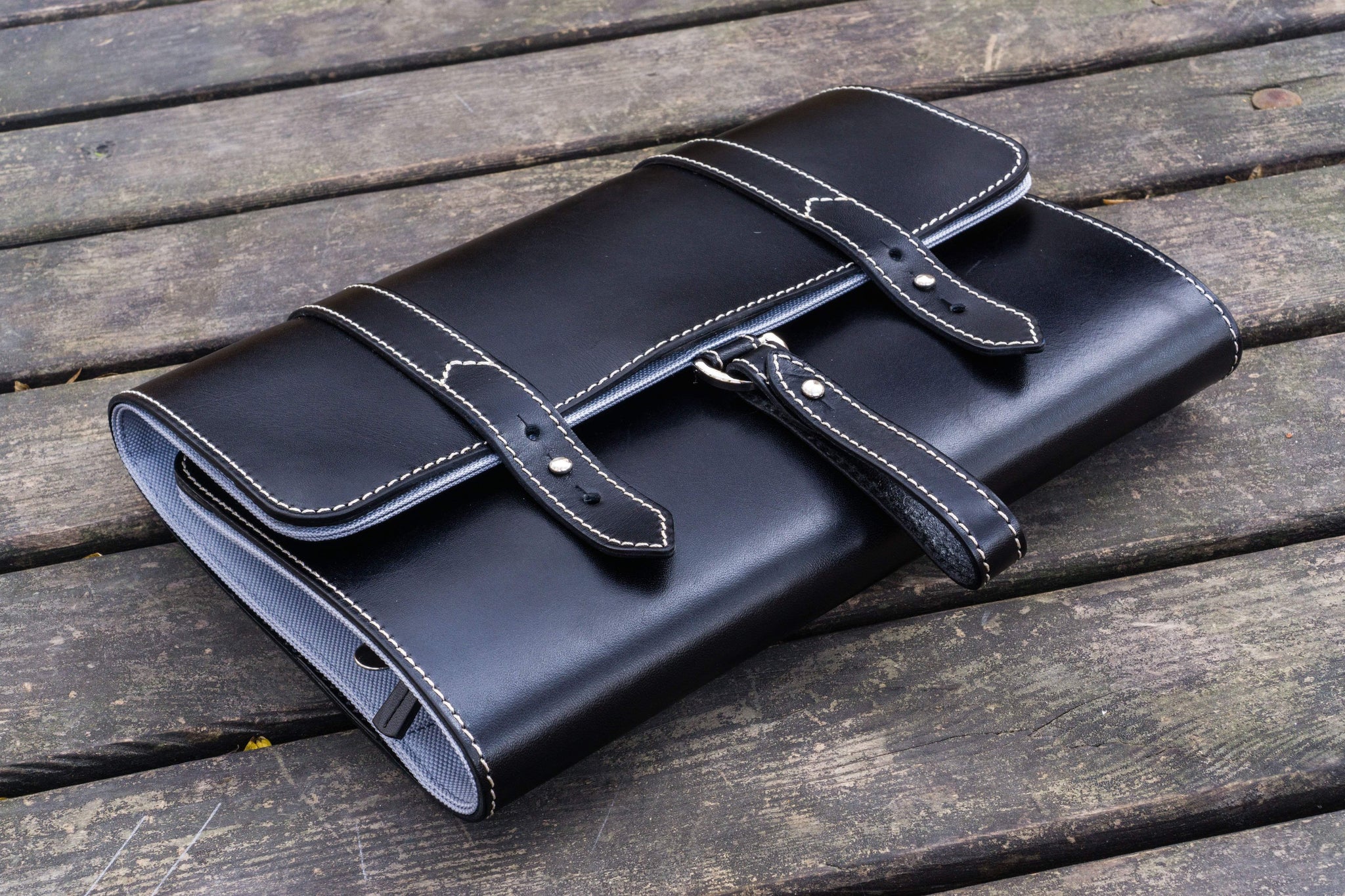 folding toiletry travel bag 100% Handmade Leather Toiletry / Travel Bag - Black