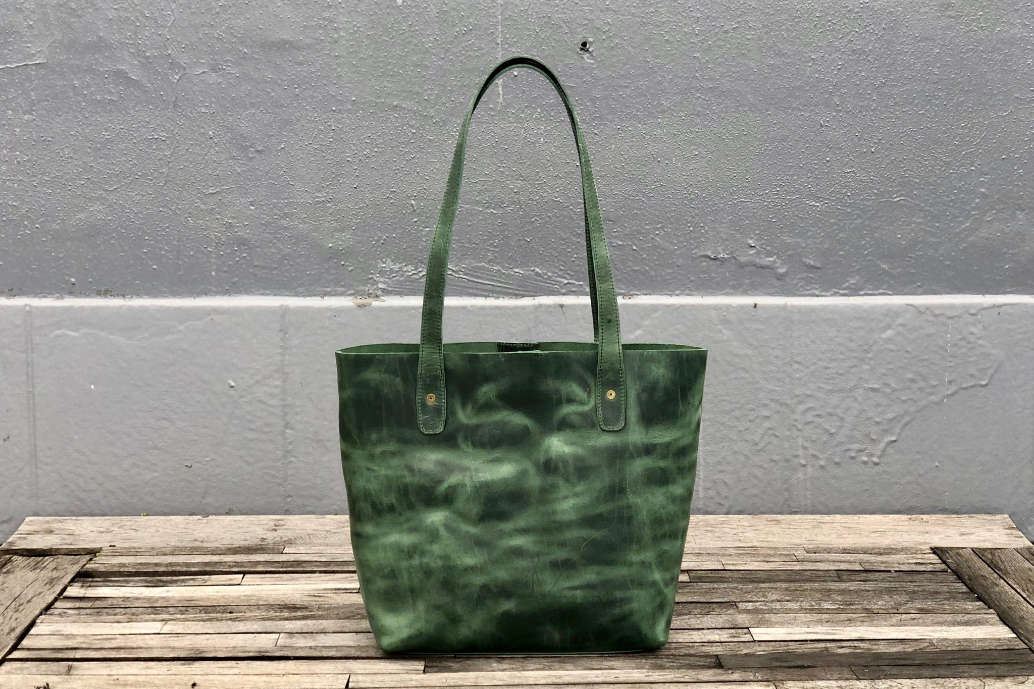 Handmade Green Leather Tote Bag - Galen Leather