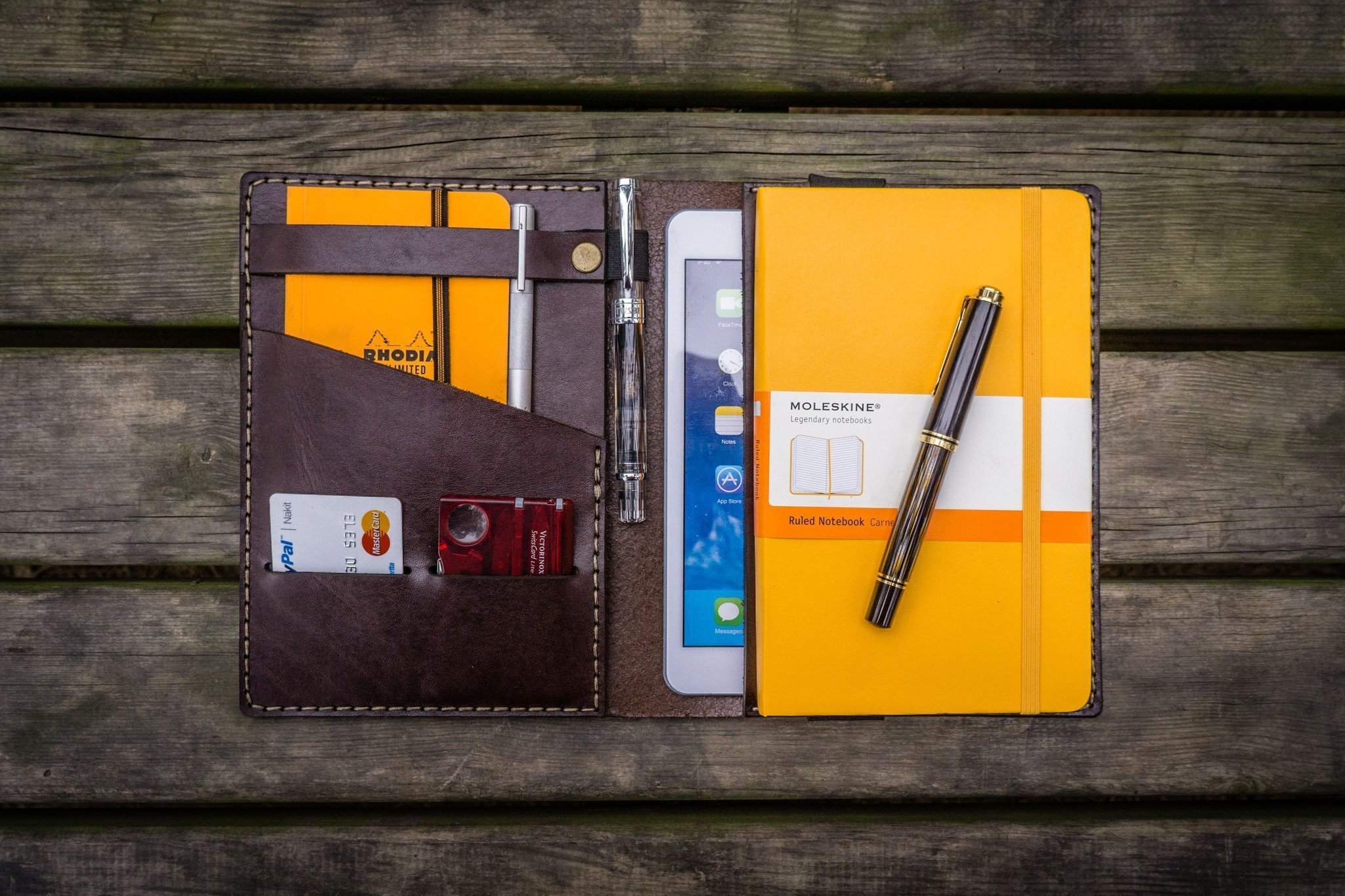 Leather Travel Journal for iPad Mini & Large Moleskine - Dark