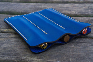 Leather Triple Fountain Pen Case / Pen Pouch - Blue-Galen Leather