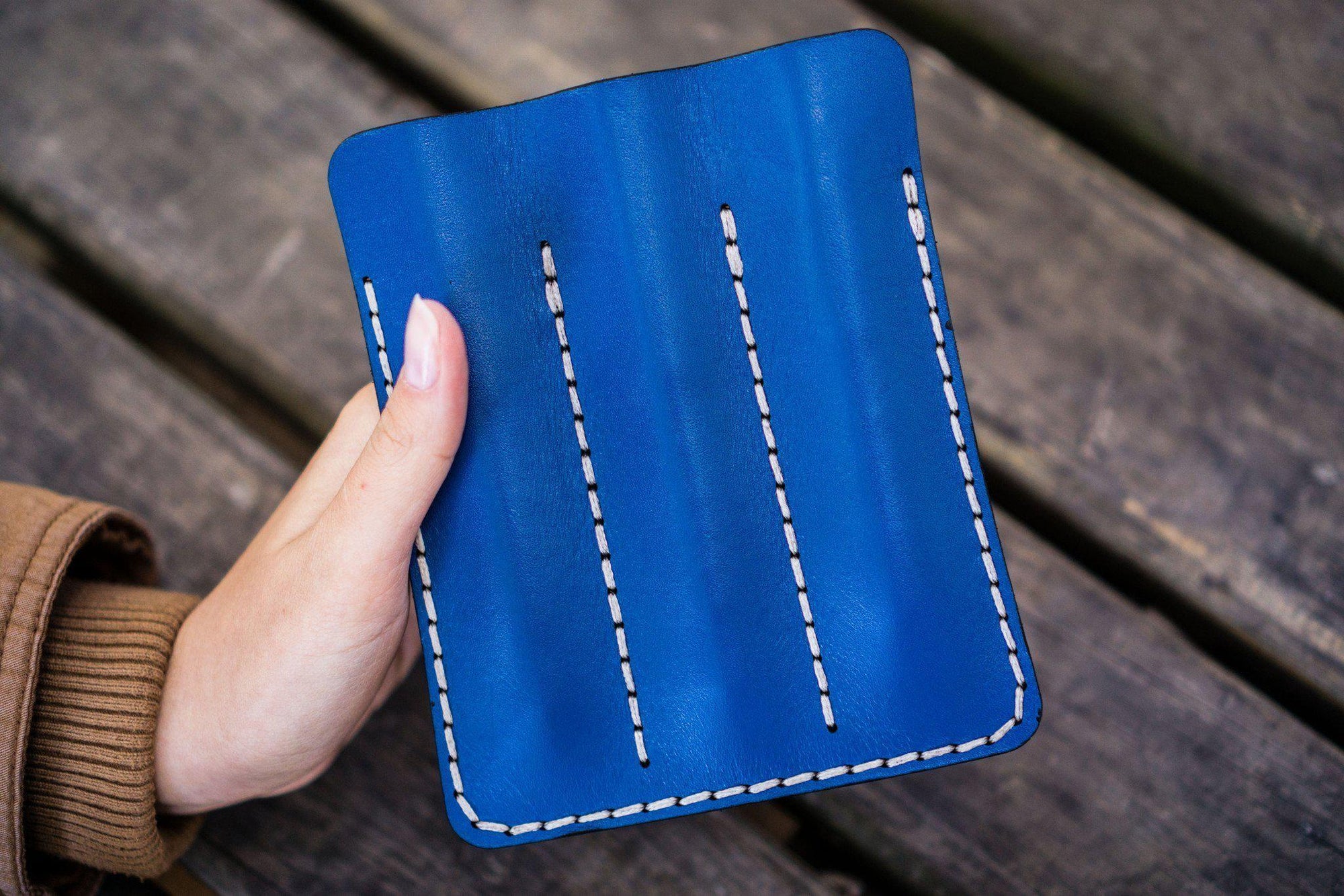 Leather Triple Fountain Pen Case / Pen Pouch - Blue-Galen Leather