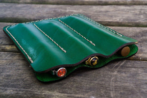 Leather Triple Fountain Pen Case / Pen Pouch - Green-Galen Leather
