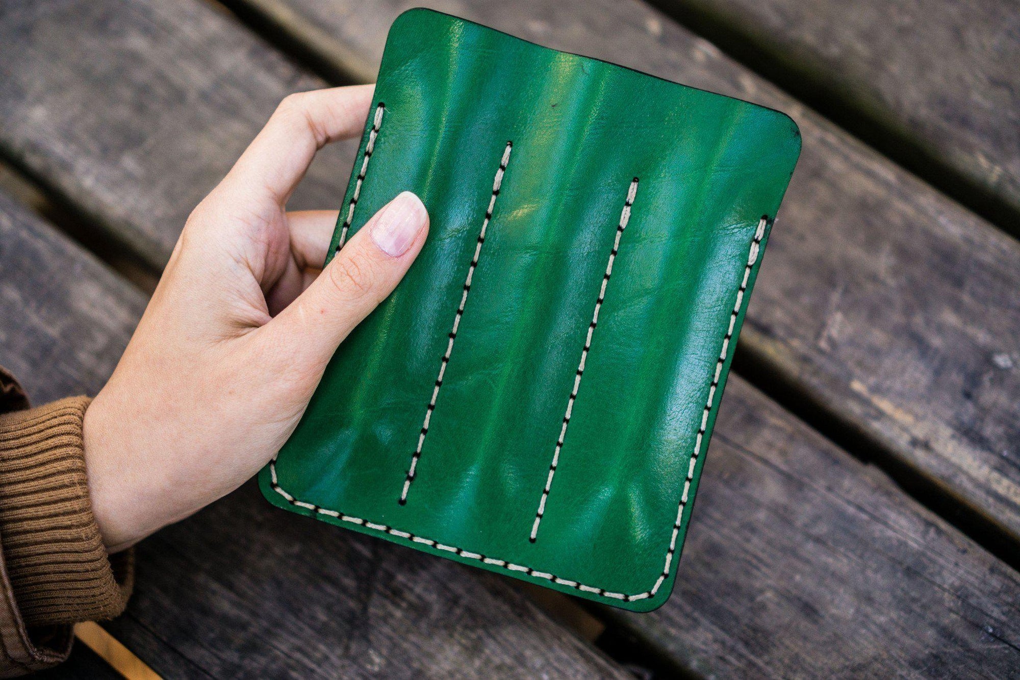 Leather Triple Fountain Pen Case / Pen Pouch - Green-Galen Leather