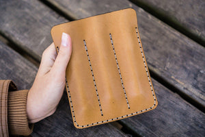 Leather Triple Fountain Pen Case / Pen Pouch - Natural-Galen Leather