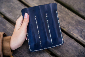 Leather Triple Fountain Pen Case / Pen Pouch - Navy Blue-Galen Leather