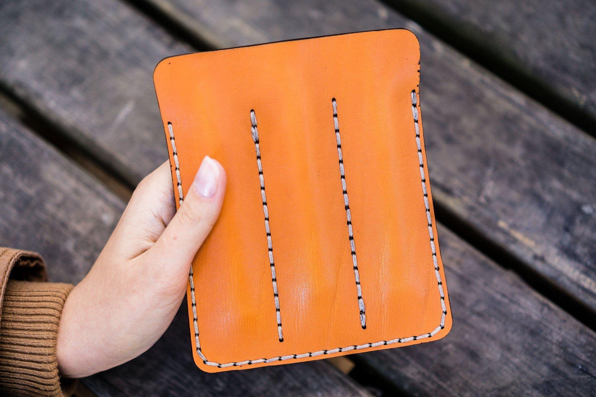 Leather Triple Fountain Pen Case / Pen Pouch - Orange-Galen Leather