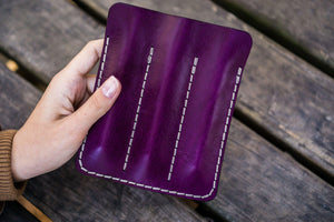 Leather Triple Fountain Pen Case / Pen Pouch - Purple-Galen Leather