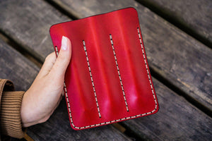 Leather Triple Fountain Pen Case / Pen Pouch - Red-Galen Leather