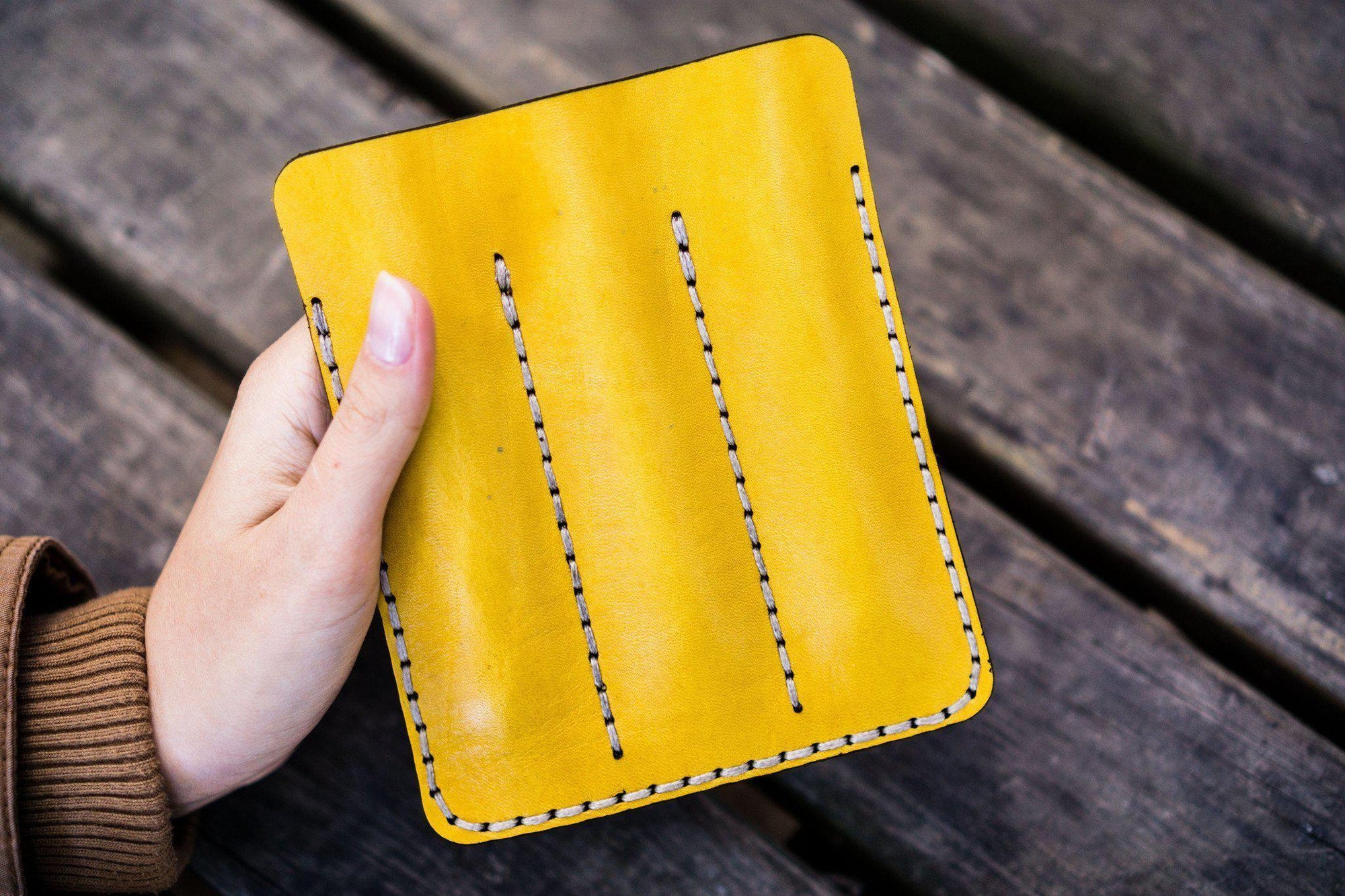 Leather Triple Fountain Pen Case / Pen Pouch - Yellow-Galen Leather