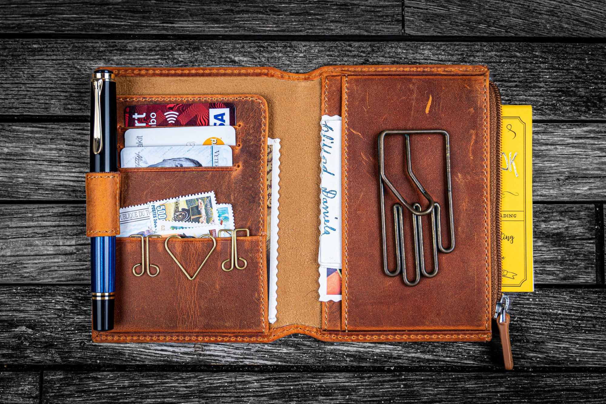 Leather Wallet Insert for Traveler's Notebook - Passport Size - Crazy Horse Brown-Galen Leather