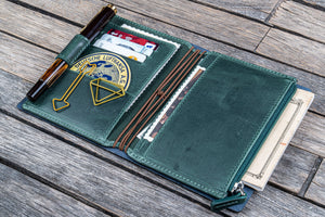 Leather Wallet Insert for Traveler's Notebook - Passport Size - Crazy Horse Forest Green-Galen Leather