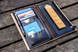 Leather Wallet Insert for Traveler's Notebook - Regular Size - Black-Galen Leather