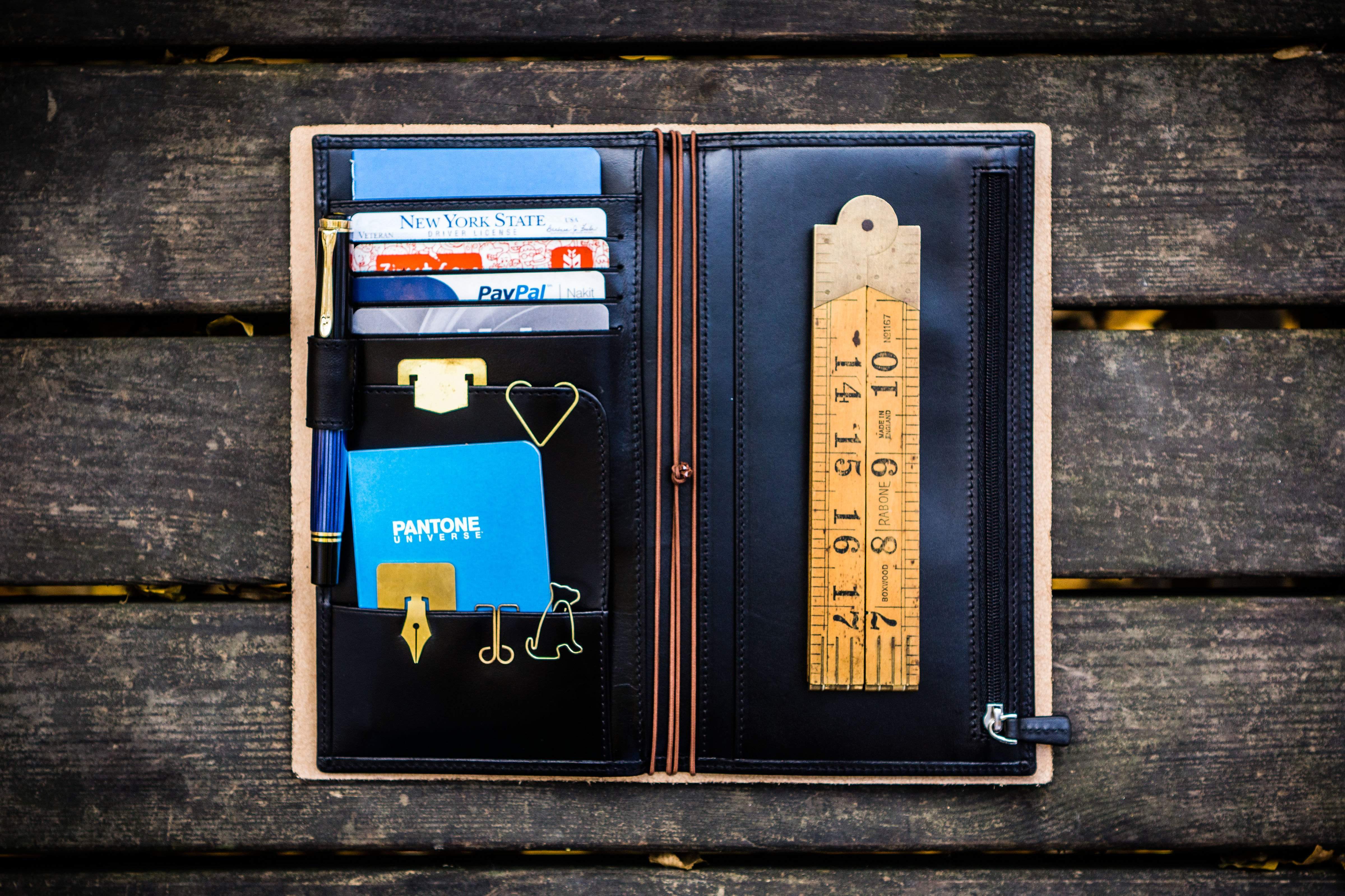 Leather Wallet Insert for Traveler's Notebook Regular Size Black