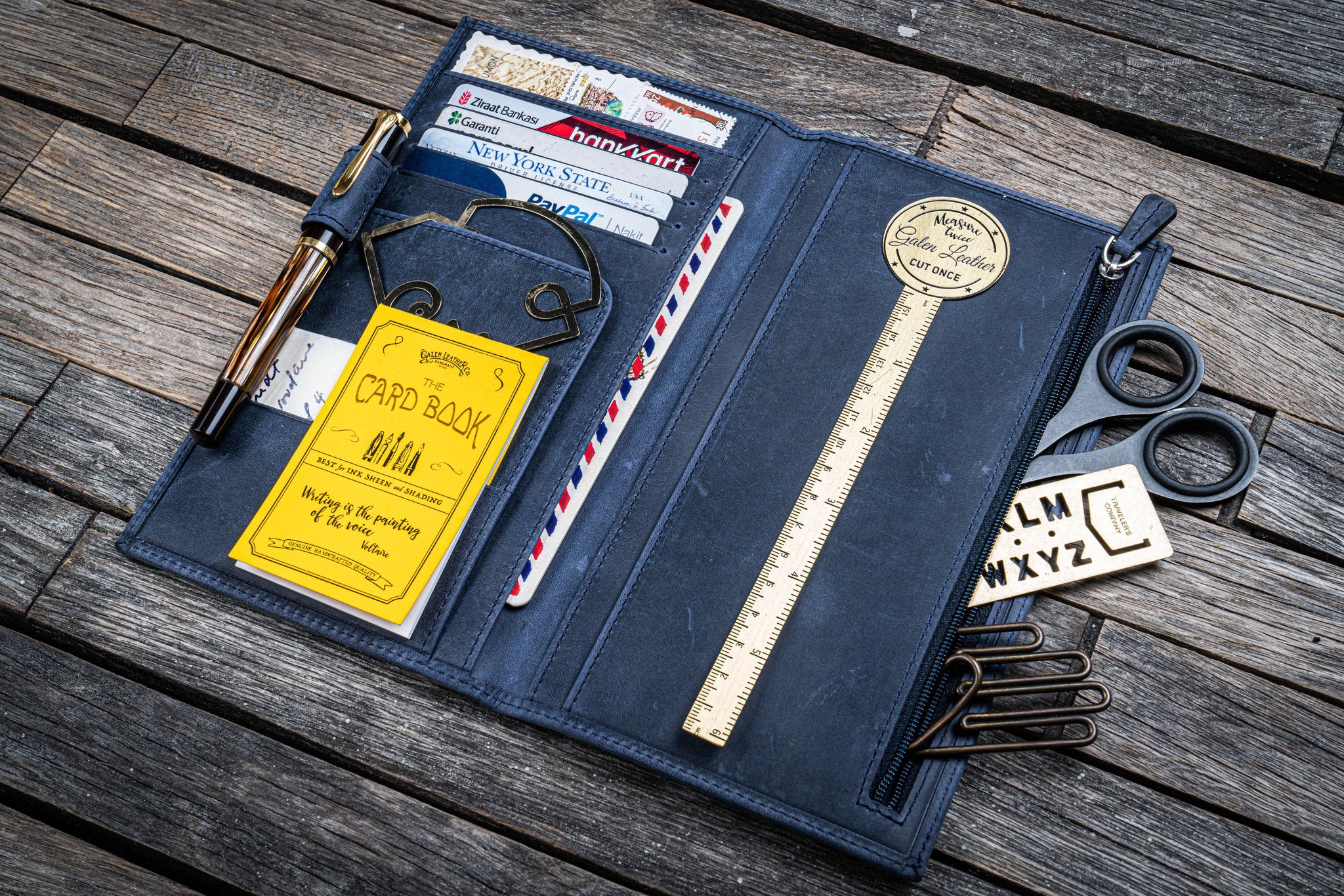Handmade Leather Wallet Insert - Regular Size - Navy Blue - Galen