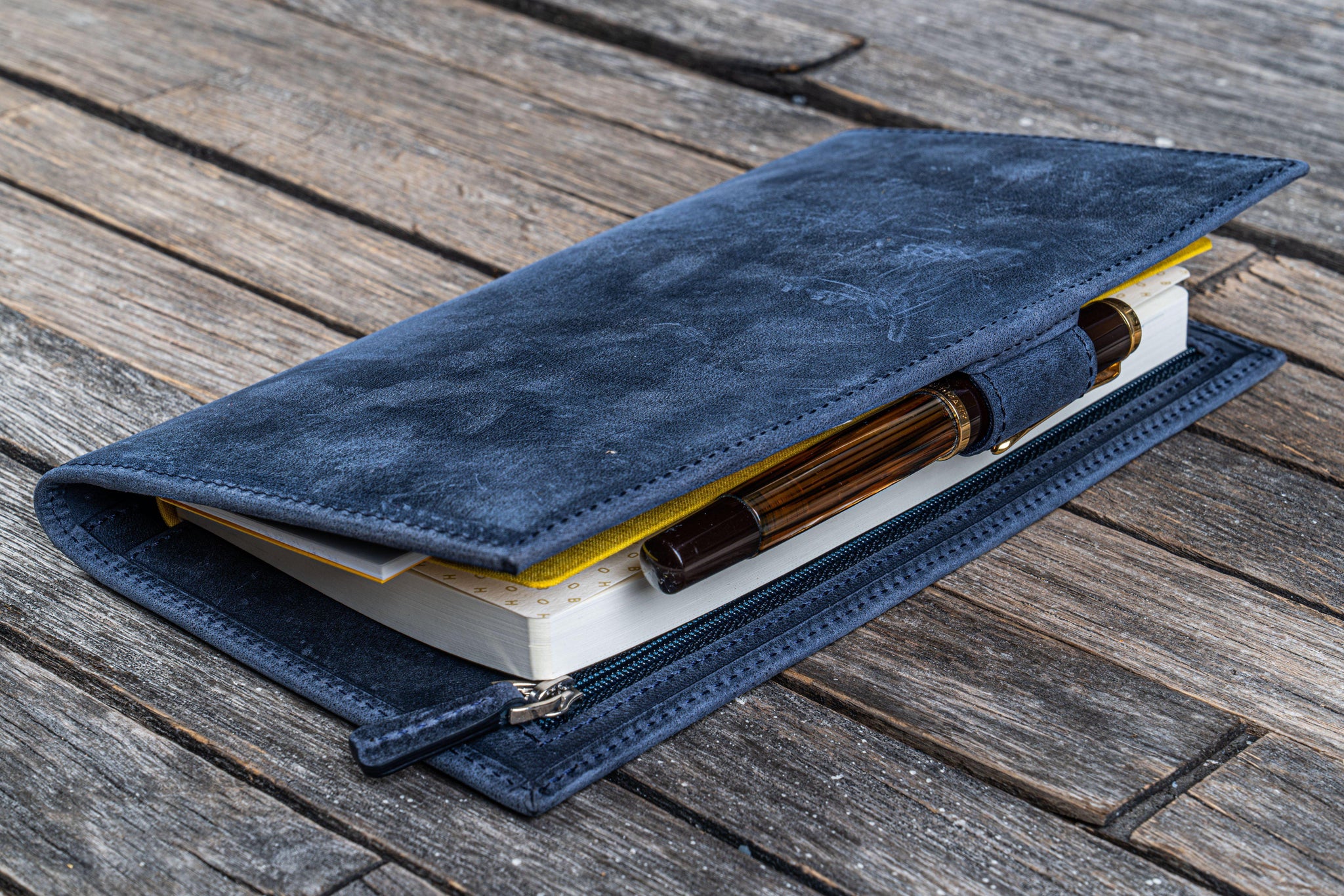 Handmade Leather Wallet Insert Regular Size Navy Blue Galen Leather