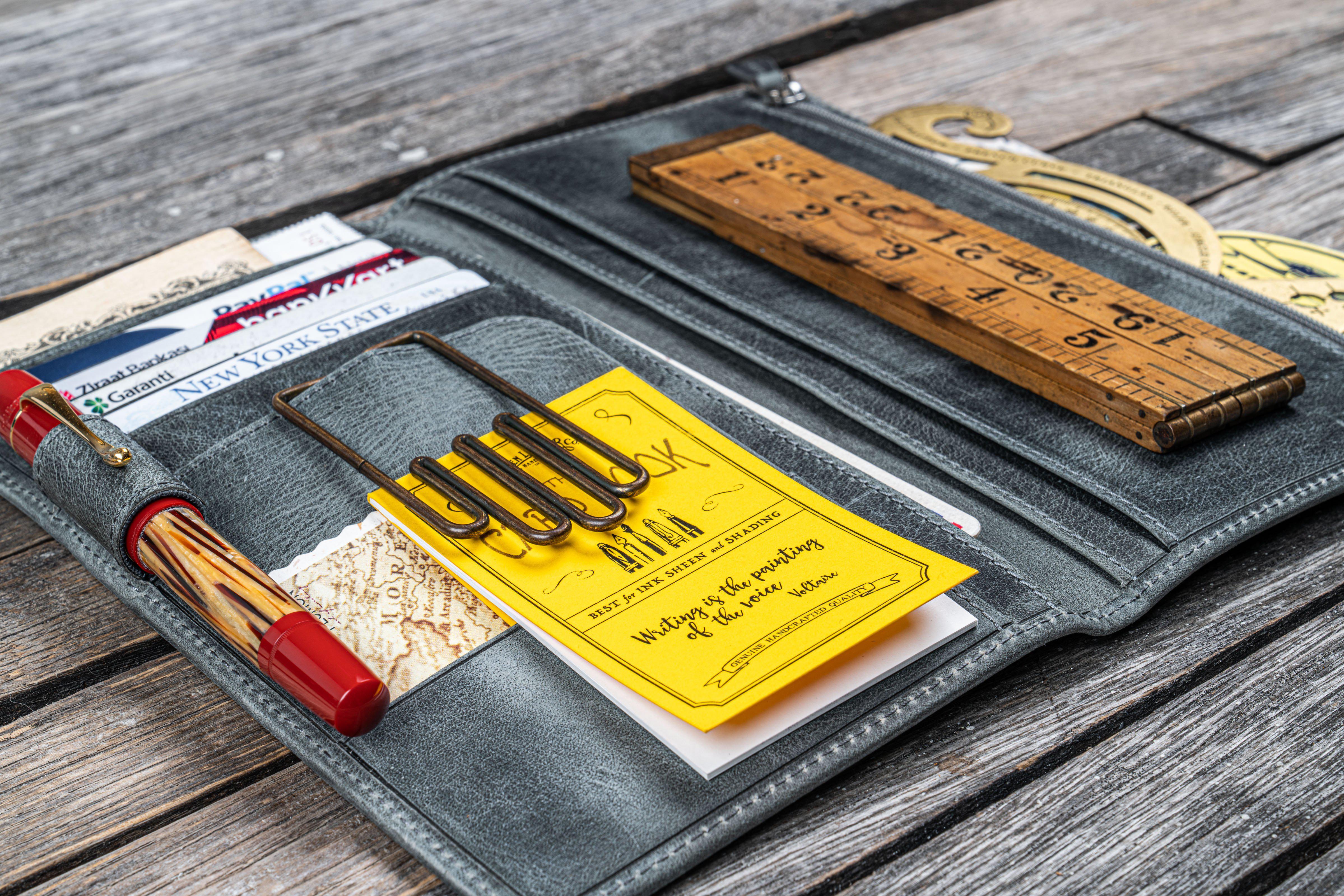 Handmade Leather Long Wallet Insert - 9.5cm x 13.5cm - Smoky Grey ...